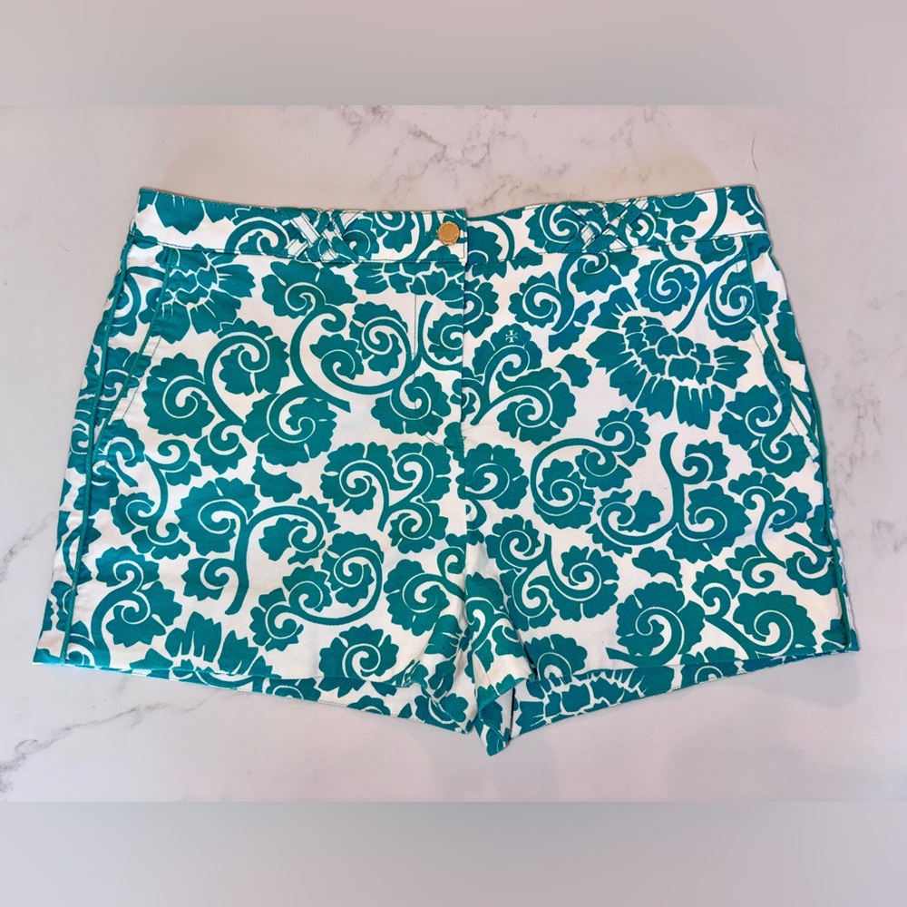 Tory Burch Floral Teal Women's Shorts SZ 8